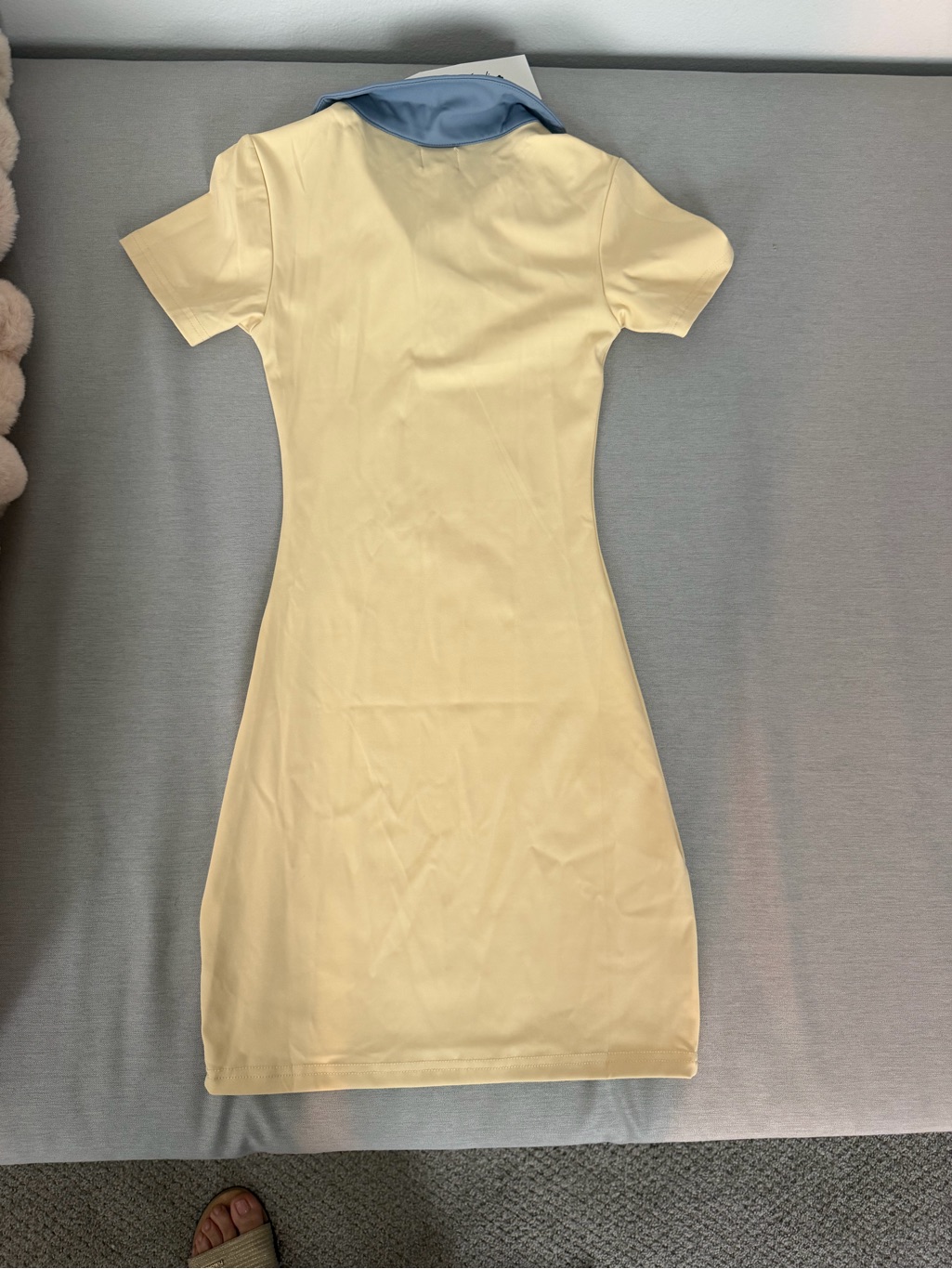Butter Yellow Polo-Style Mini Dress With Blue Contrast Collar — image 4 of 5